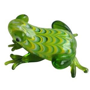 Frog Art Glass Bargello Figurine Pulled Feather Hand Blown Decor Fitz & Floyd